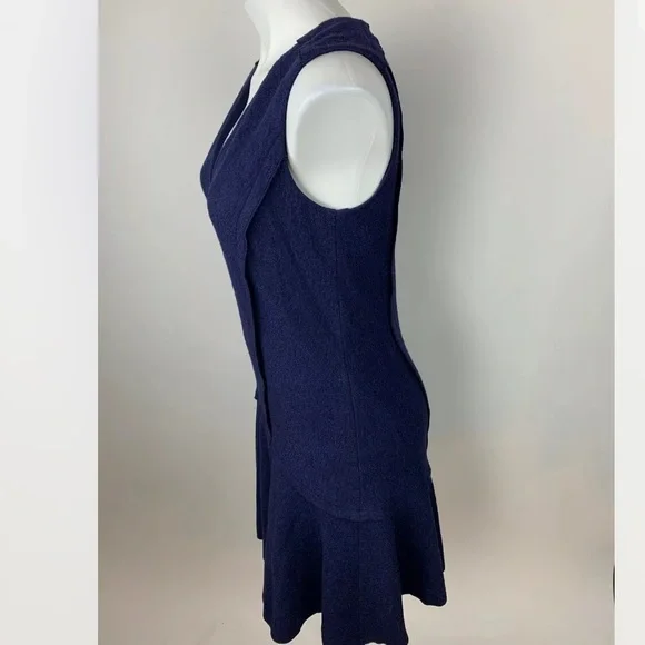 Ann Taylor Petite Navy Boiled Wool Sleeveless V neck Flounce Dress, Size 4P - Picture 5 of 14